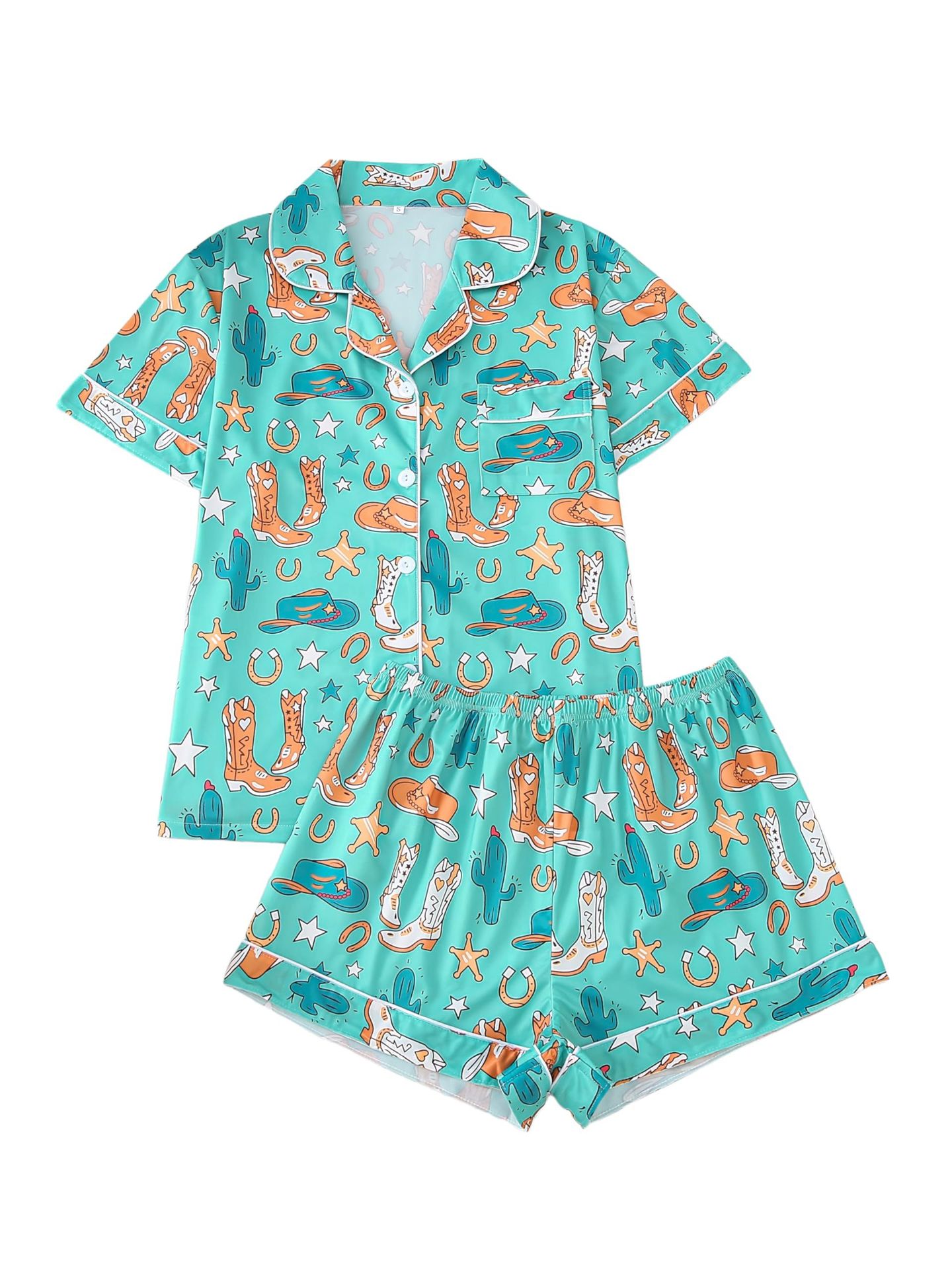 Women's Summer Hawaiian Print Short Sleeve Shirt Set