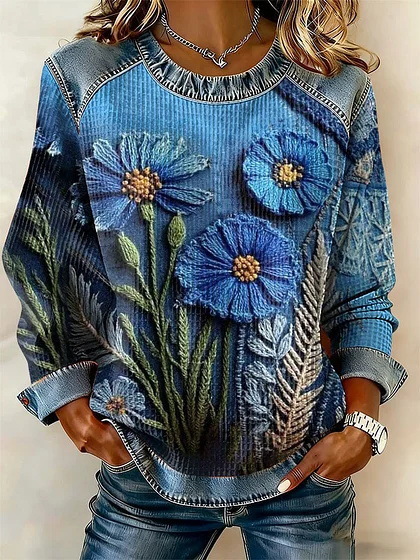 Women's Floral Botanical Print Crewneck Sweatshirt