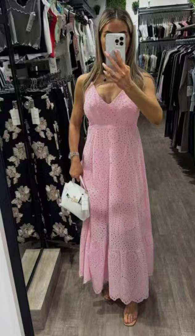 V-Neck Cutout Waist Midi Cami Dress