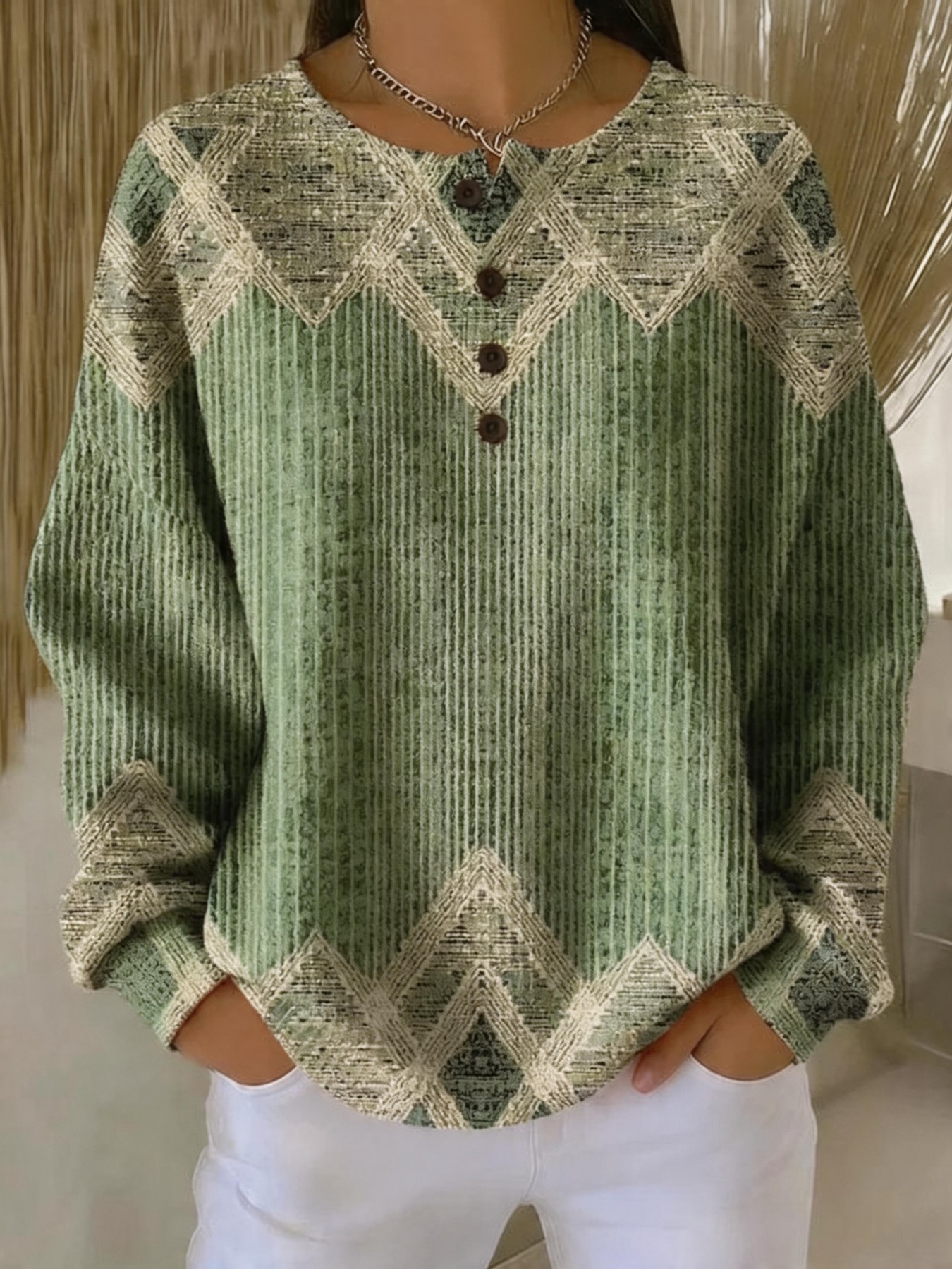 Women's Bohemian Paisley Print Buttoned Sweatshirt