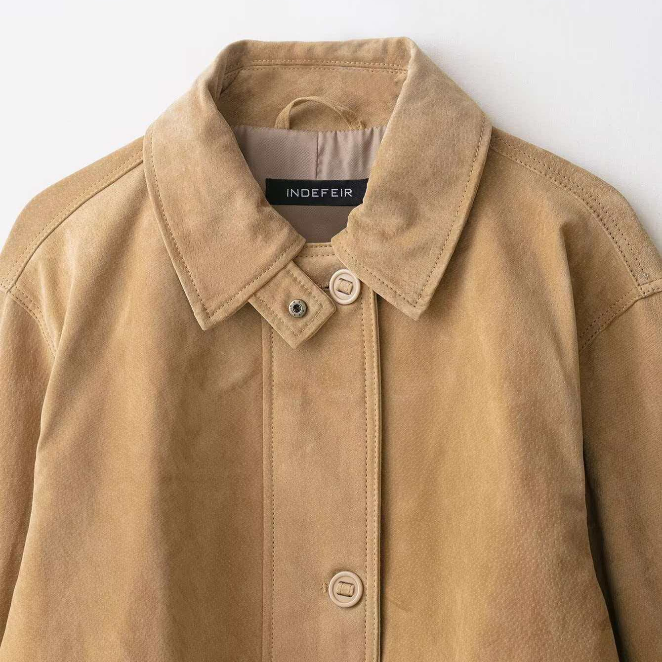Women's Retro Faux Suede Casual Jacket Loose Fit Khaki