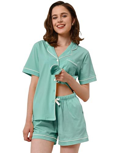 Women's Cuban Collar Short Sleeve Button Lounge Set