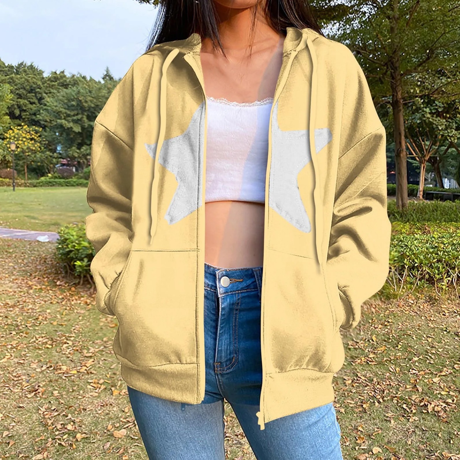 Women's Star Print Zip-Up Hoodie