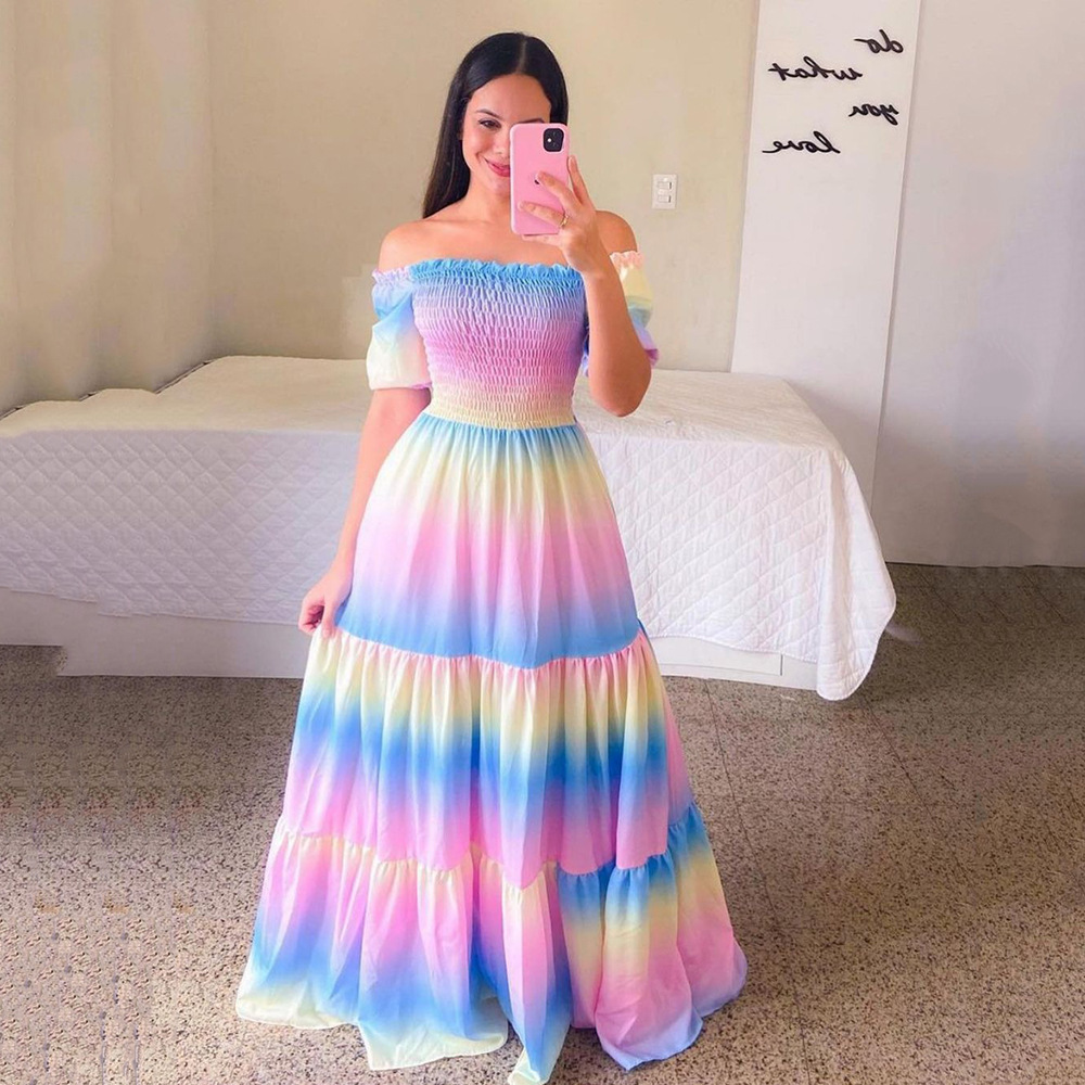 Off-Shoulder Floral Print Long Fairy Dress