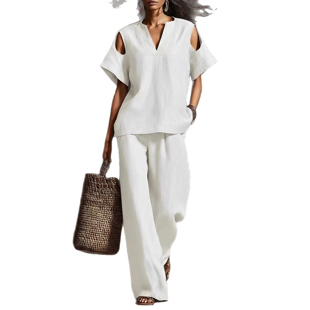 Women's Short Sleeve T-Shirt and Pants Two-Piece Set Casual Solid Color