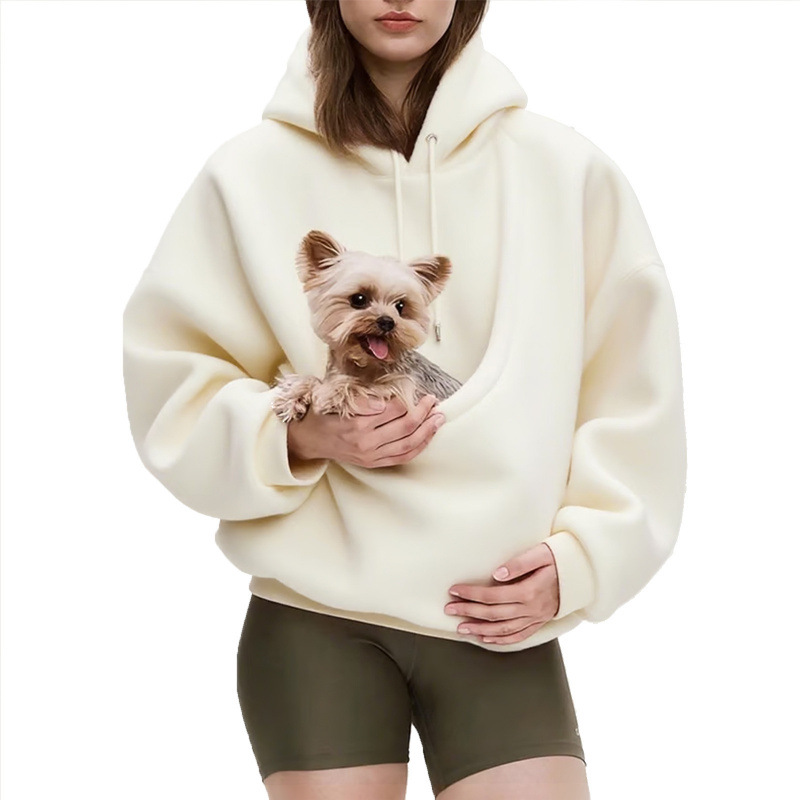 Solid Hooded Plush Pet Pouch Oversized Pullover Hoodie for Women