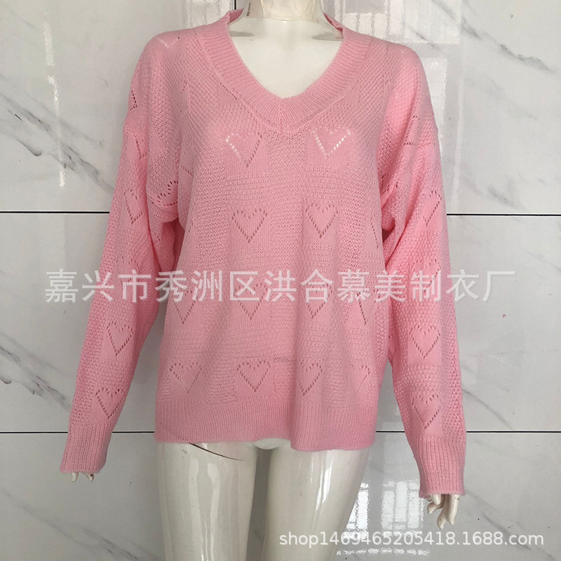 V-Neck Heart Cutout Long-Sleeve Sweater