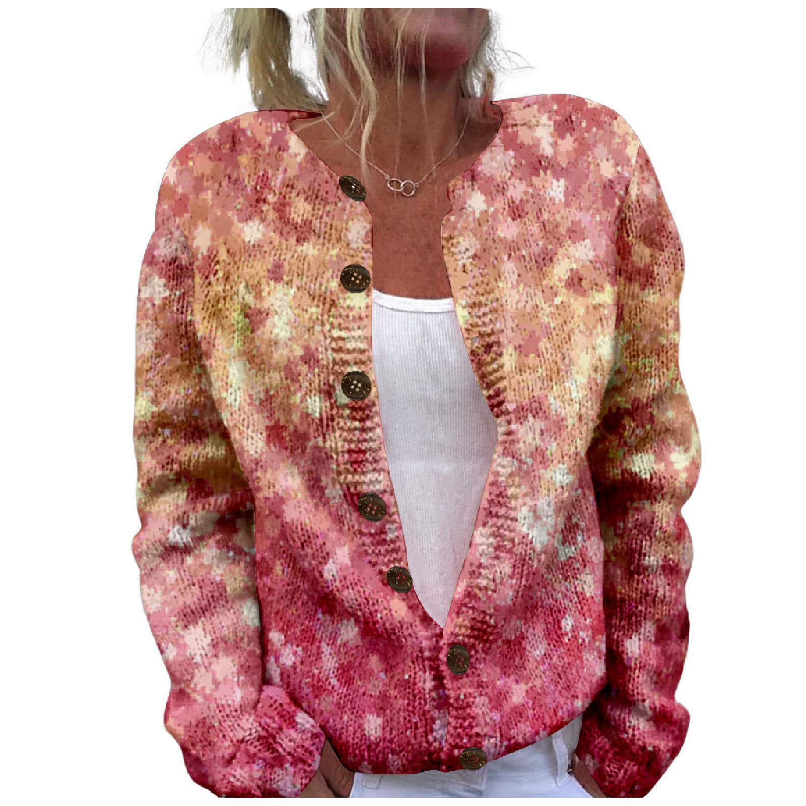 Women's Winter Graphic Print Faux Sweater Cardigan with Button Front