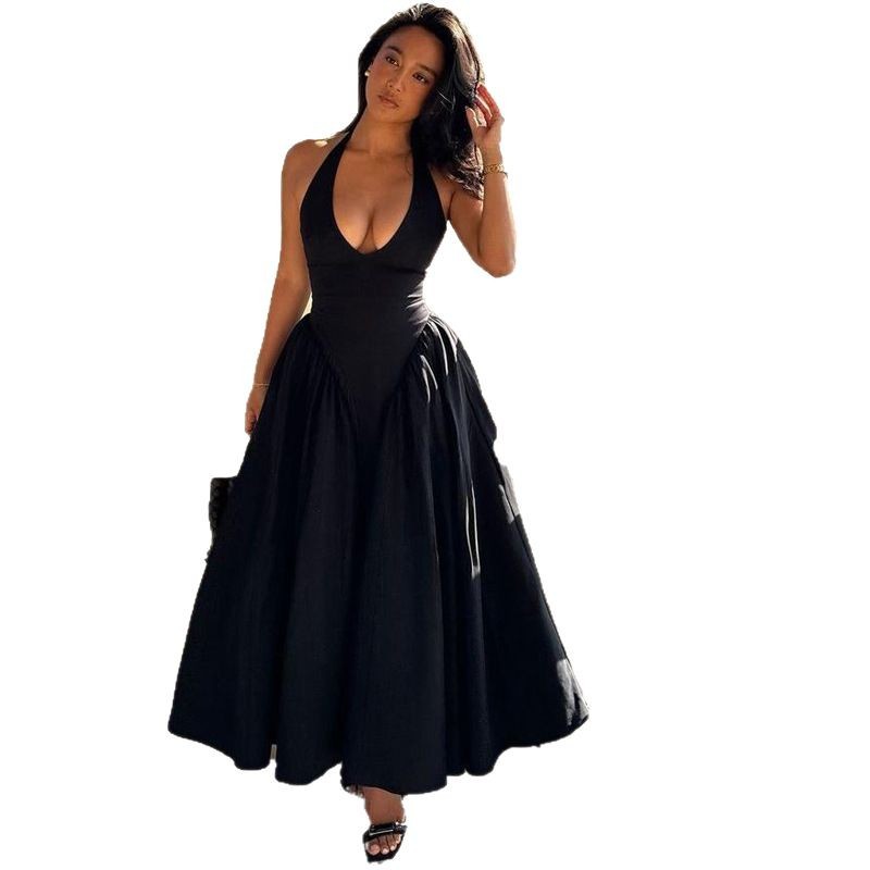 Deep V-Neck Halter Backless Bodycon Maxi Dress