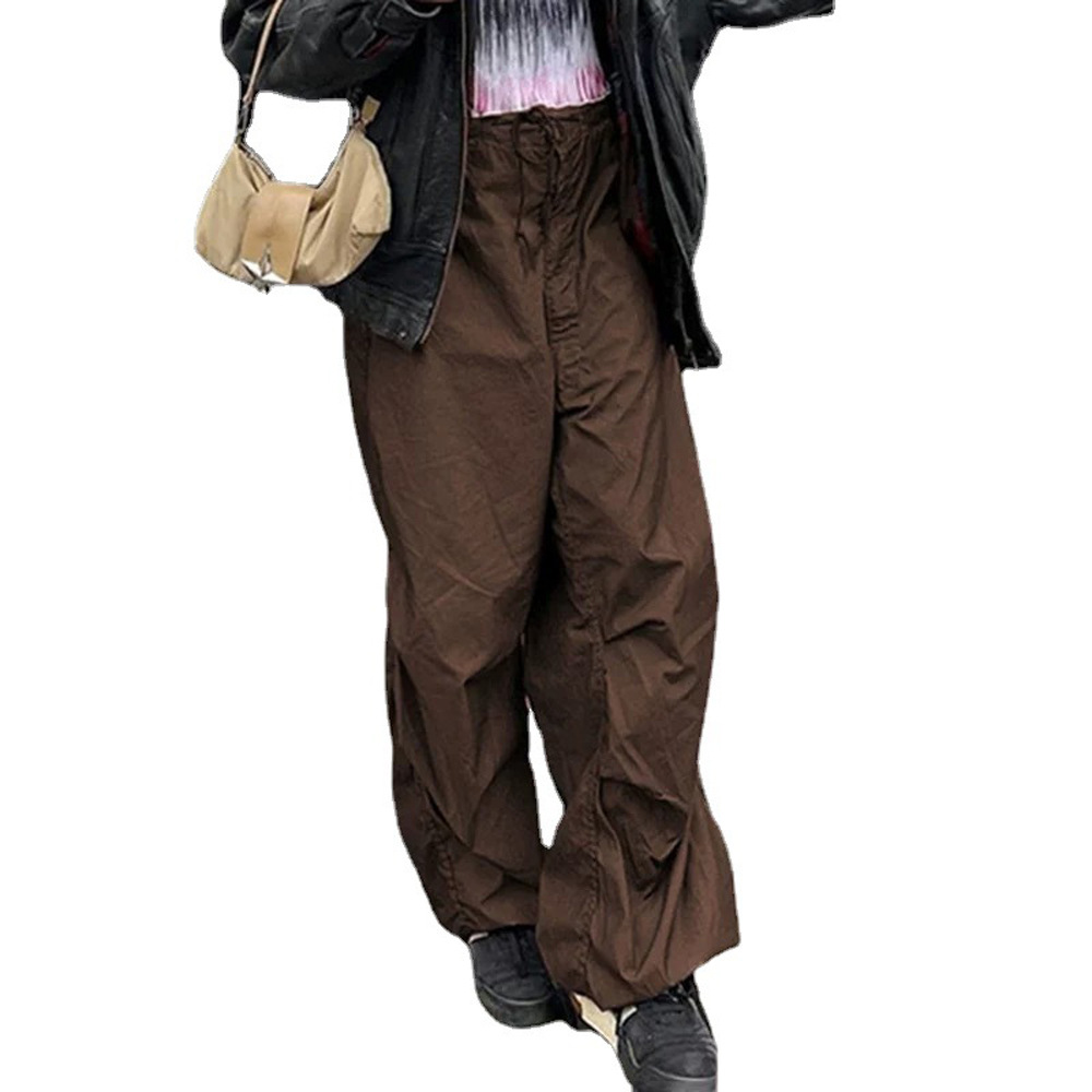 Women's Low-Rise Wide-Leg Cargo Pants with Drawstring