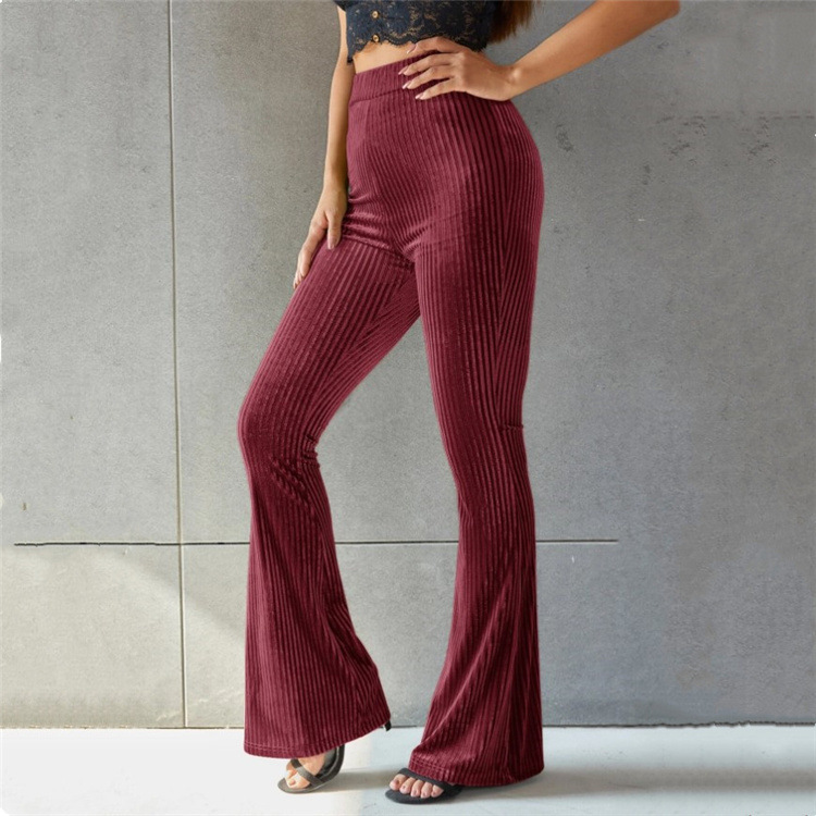 Women's High-Waist Velvet Ribbed Flare Pants