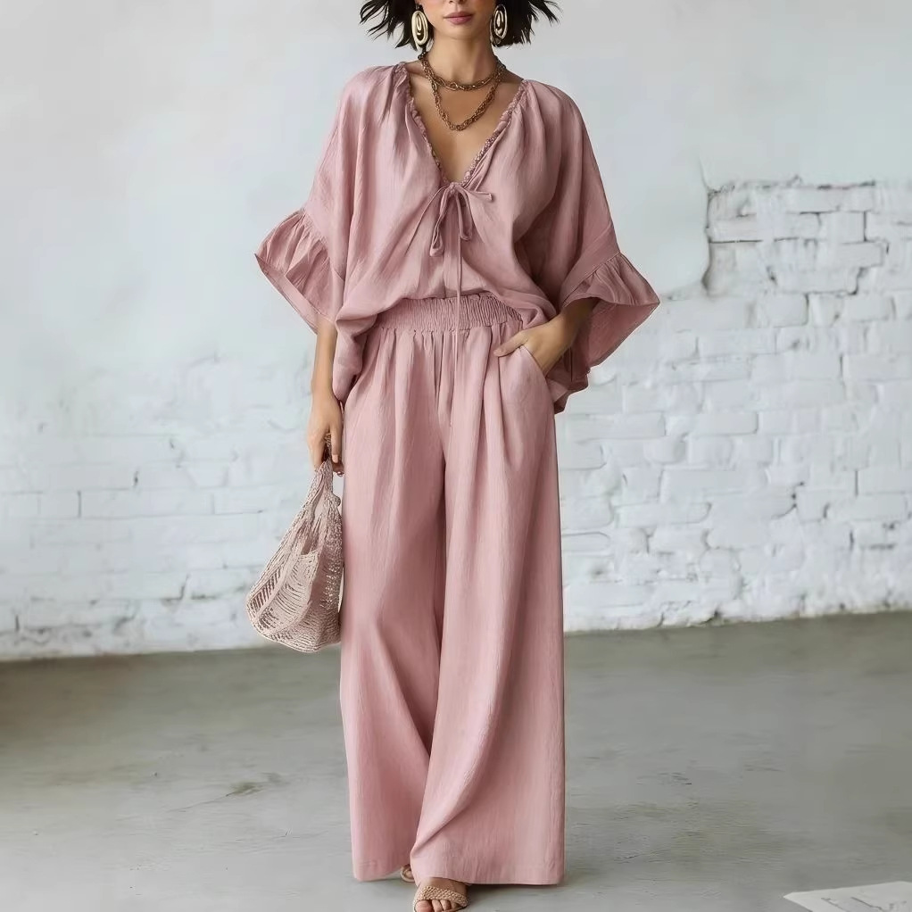 Women's Casual Two-Piece Set with T-Shirt and Loose Pants