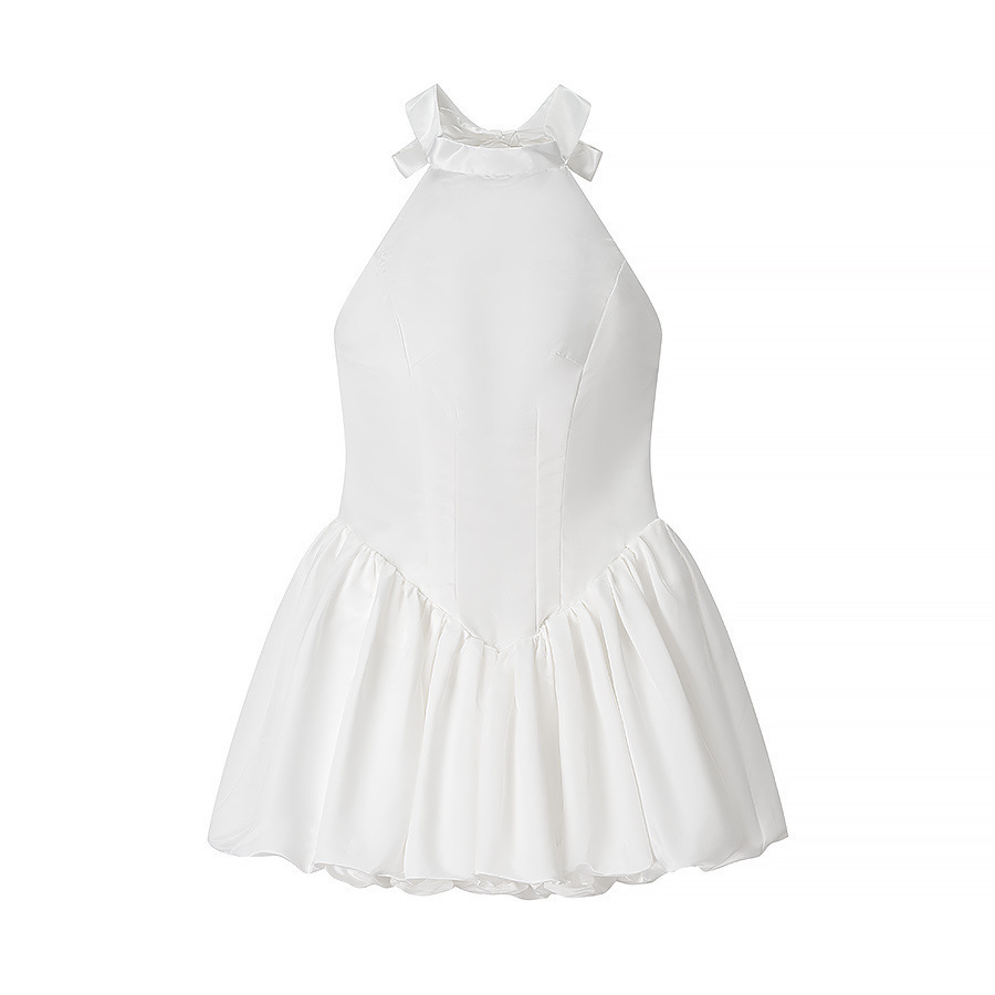 Women's Solid Color Halter Puff Dress