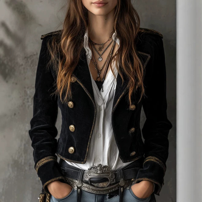 Retro Casual Black Blazer