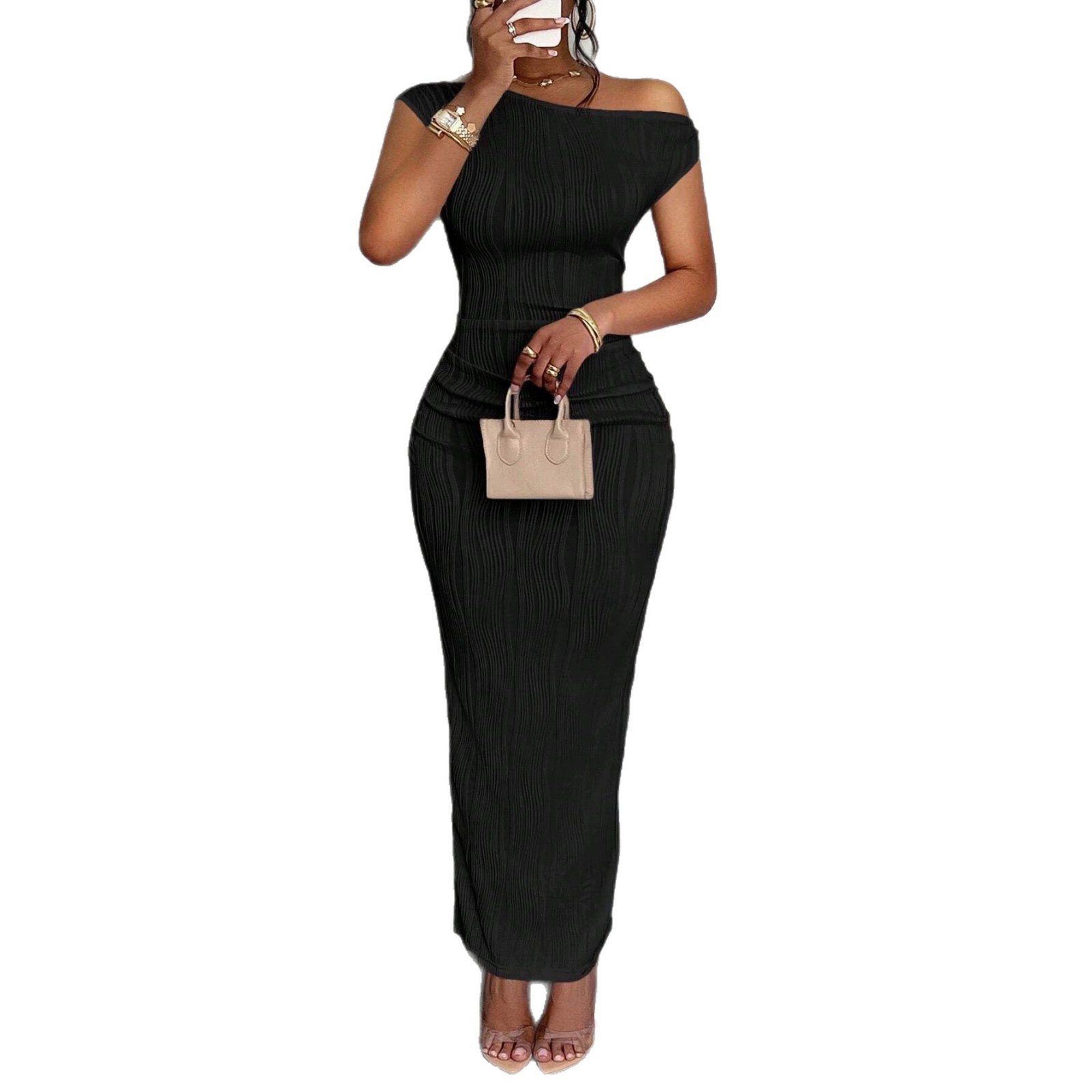 Cute Water Ripple One-Shoulder Dress