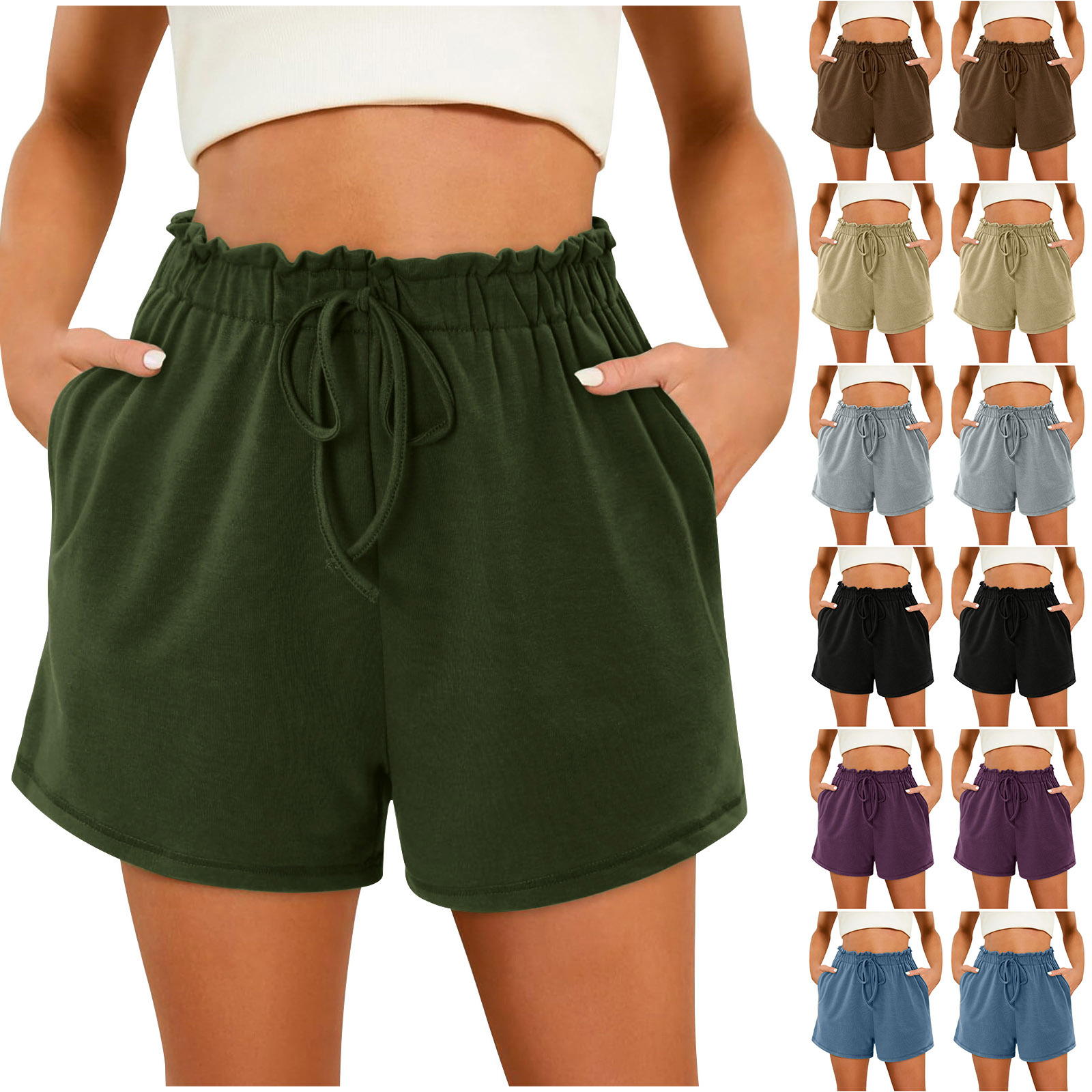Women's Solid Color Loose Lounge Shorts with Pockets