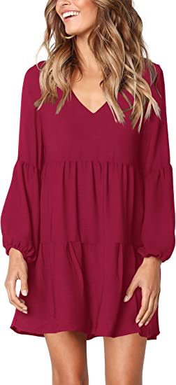 Women's V-Neck Cinched Waist Flowy Dress