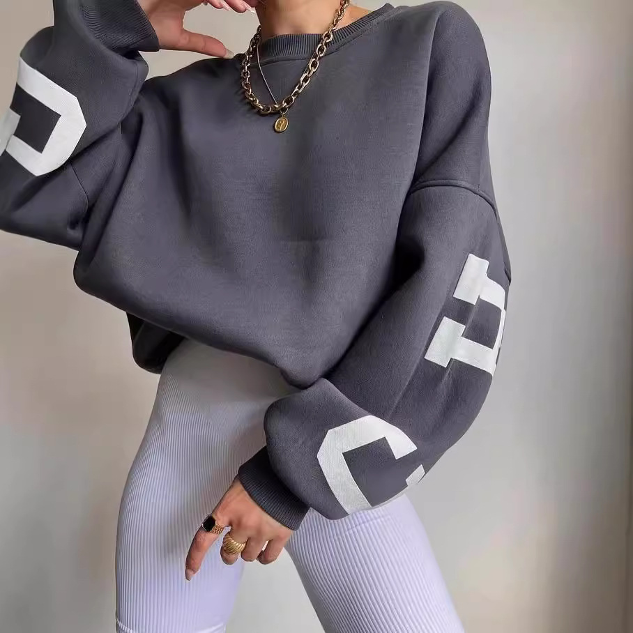 Women's Casual Printed Thick Pullover Long-Sleeve Sweatshirt