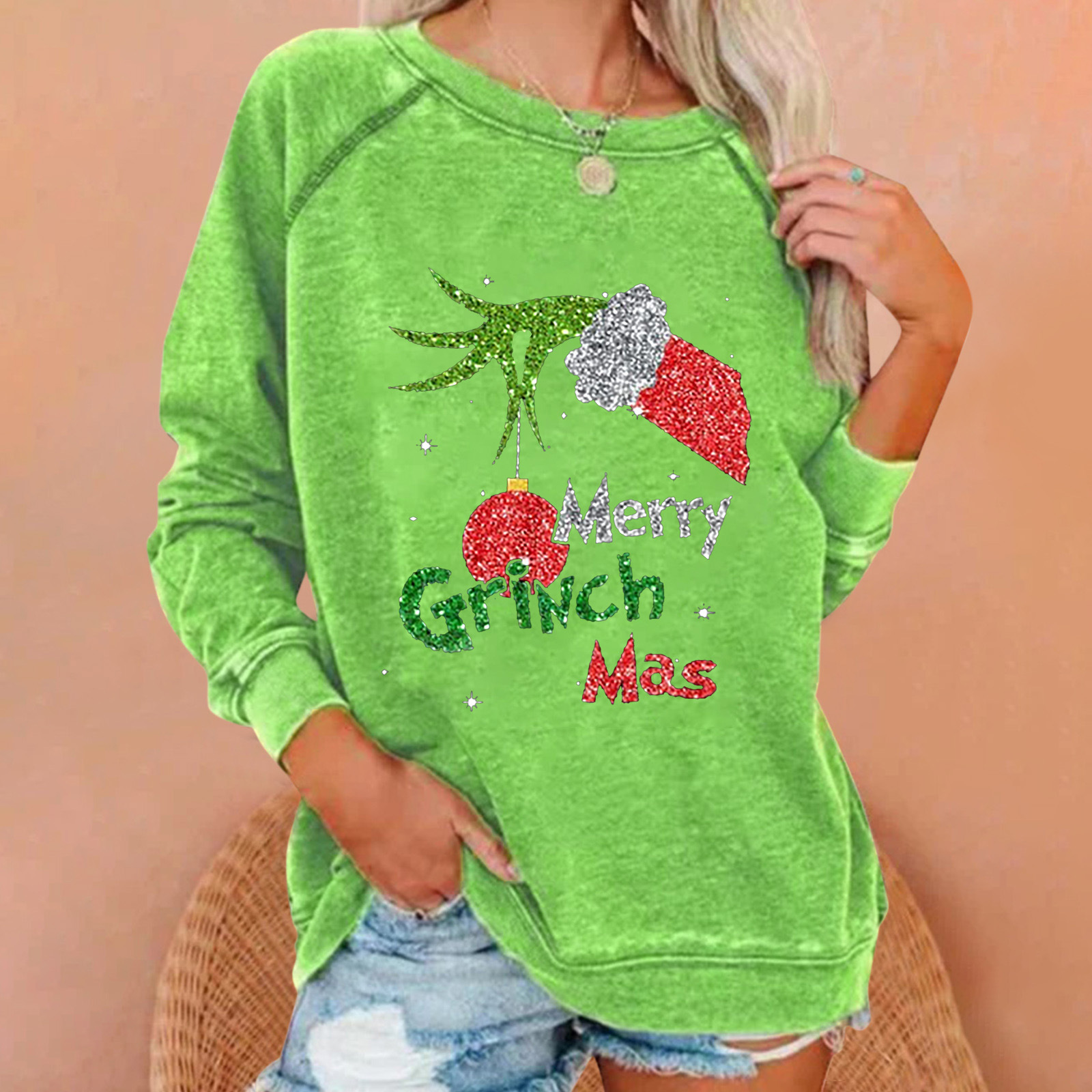 Women's Fruit & Vegetable Print Crewneck Sweatshirt Casual Pullover