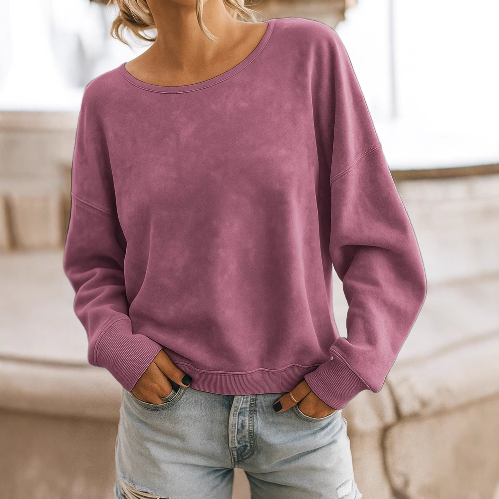 Women's Casual Loose Long-Sleeve Printed Crewneck Knit Sweatshirt