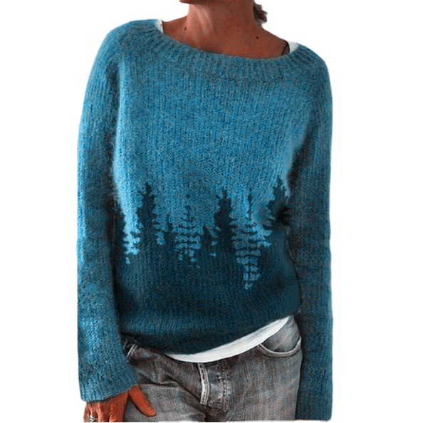 Women's Color-Block Crewneck Loose Knit Pullover Sweater
