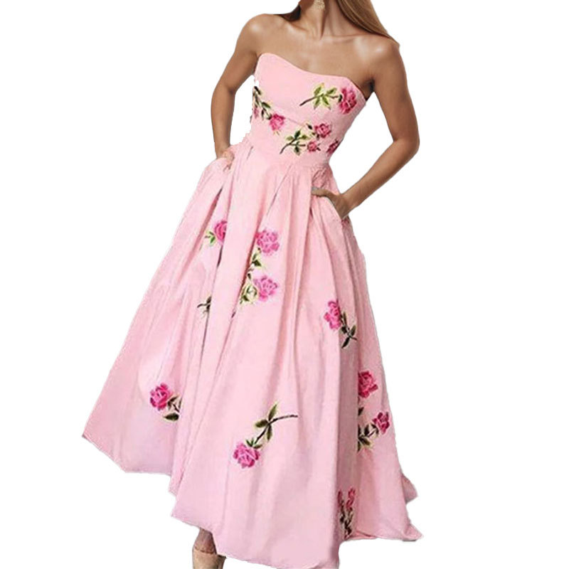 Women's Printed Spliced Slim Fit Sleeveless Midi Dress