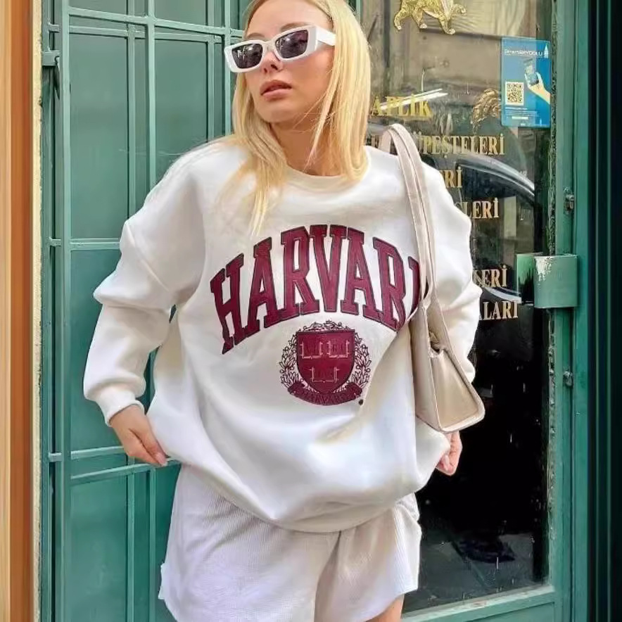 Women's Pullover Top Letter Print Loose Fit Long Sleeve Round Neck