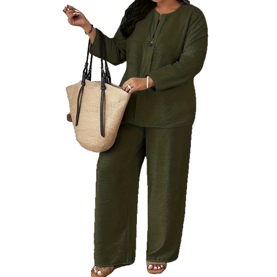 Women's Long Sleeve Cardigan & Wide-Leg Pants Two-Piece Set Solid Color Casual Elegant