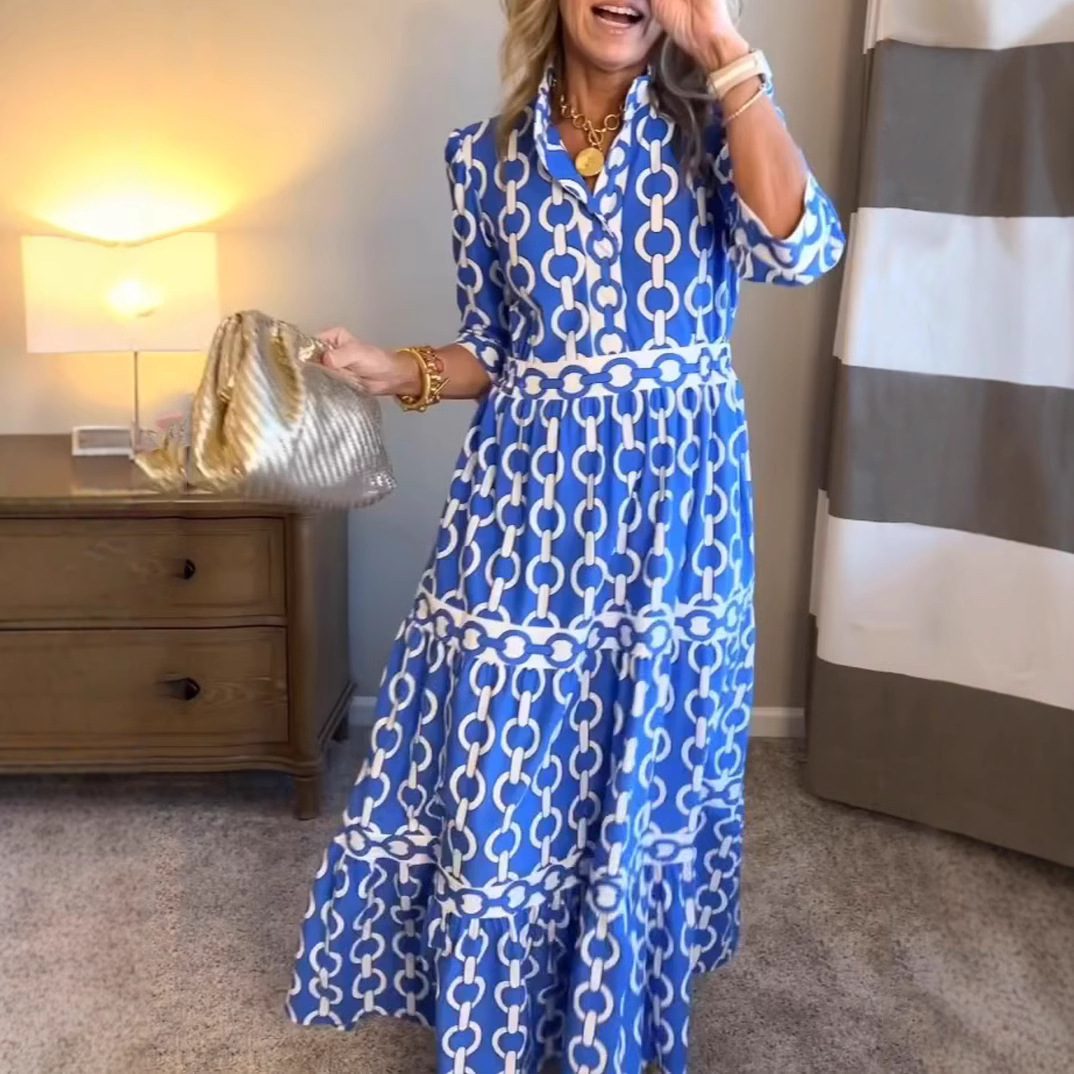 Geometric Print Round Neck Midi Dress