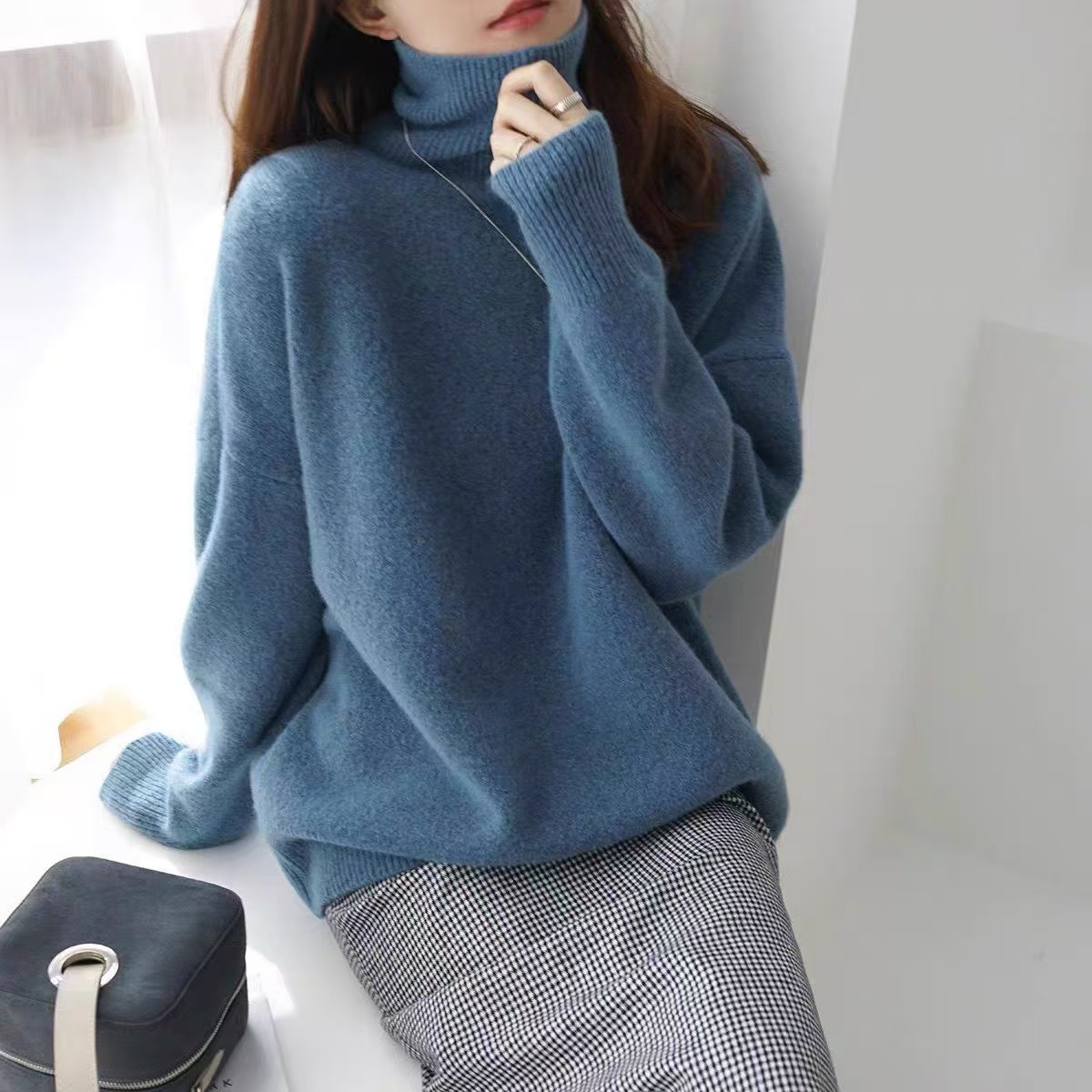 Women's Thick High-Neck Loose Knit Pullover Sweater