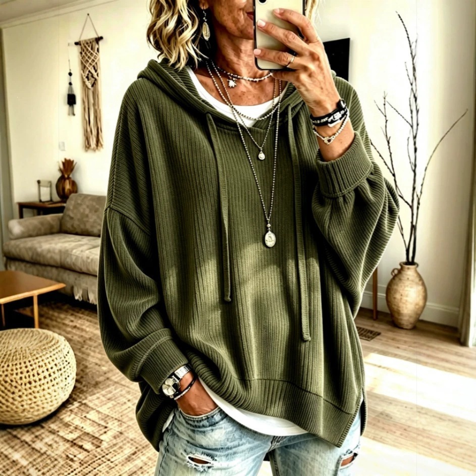 2026 Women's Knit Hooded Drawstring Sweatshirt Jacket Casual Loose Fit for Europe & America Cross-border Amazon Independent Site
