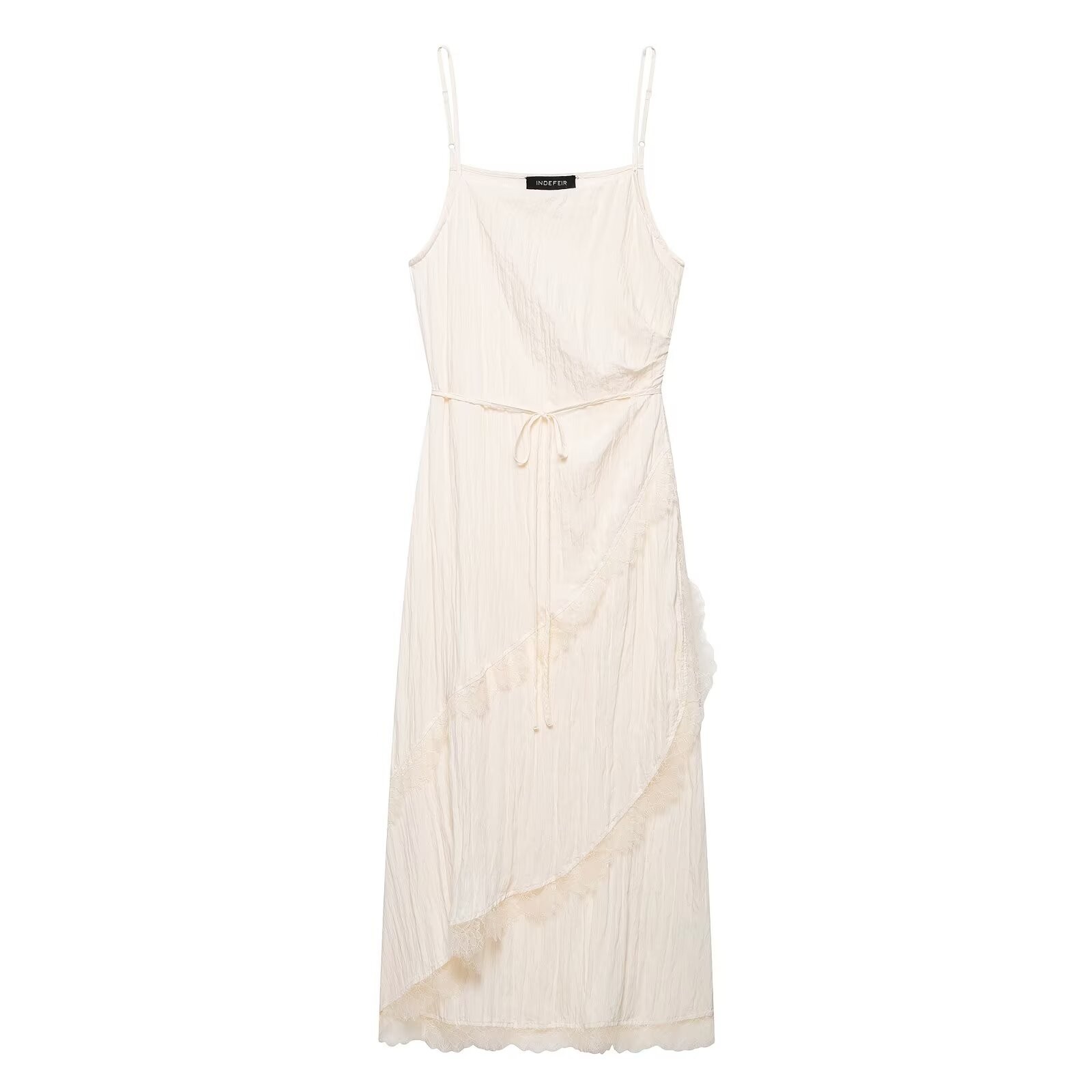Women's Lace Trim Pleated Cami Dress Sleeveless V-Neck Long