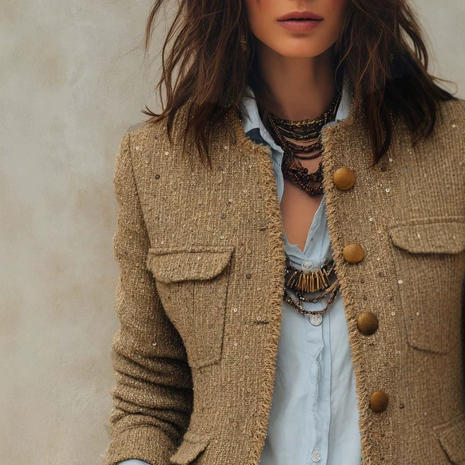 Retro Raw-Edge Tweed Jacket