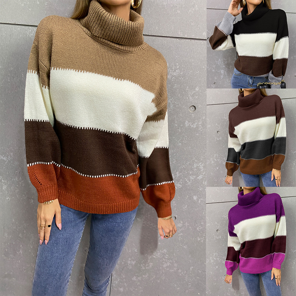 Women's Turtleneck Color-Block Knit Sweater