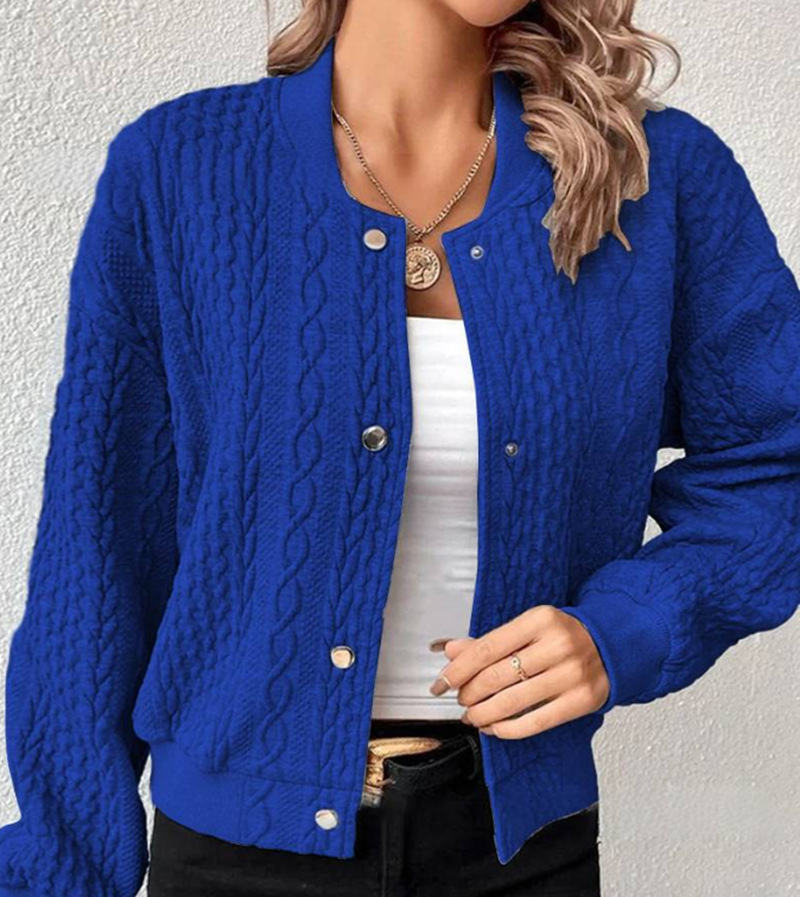 Women's Casual Jacquard Stand Collar Single-Breasted Bomber Jacket