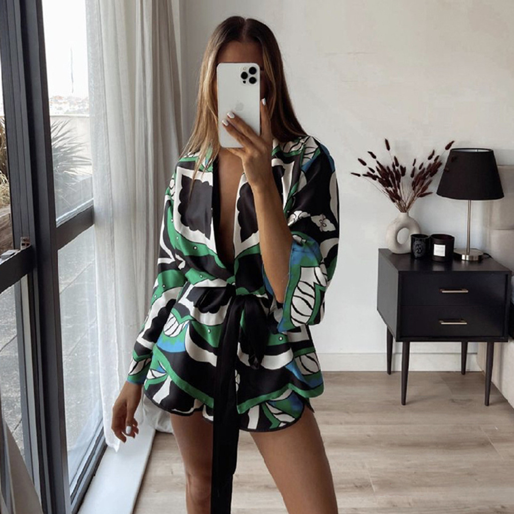 Women's Square Neck Tie Shirt & High Waist Shorts Set