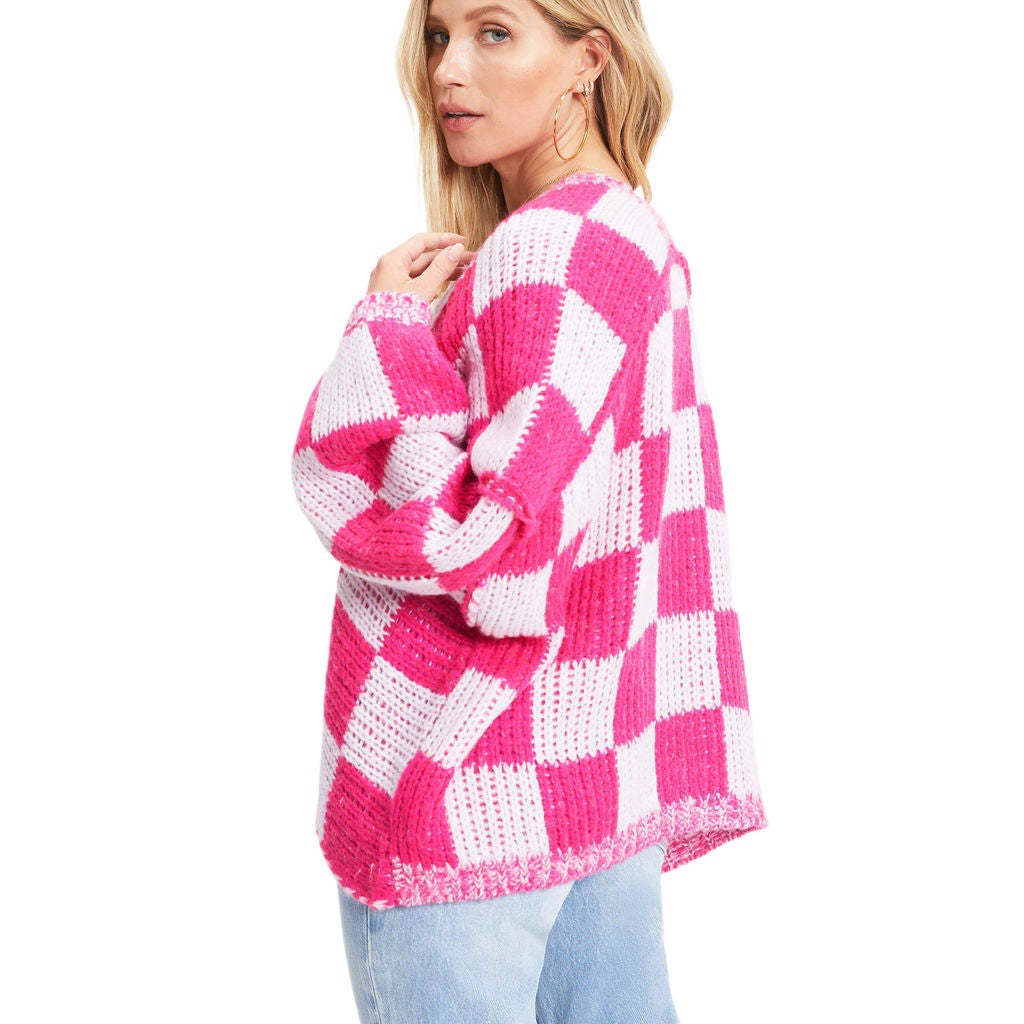 Plaid Cardigan Sweater Women's Plus Size Spliced Open Front Knit Coat