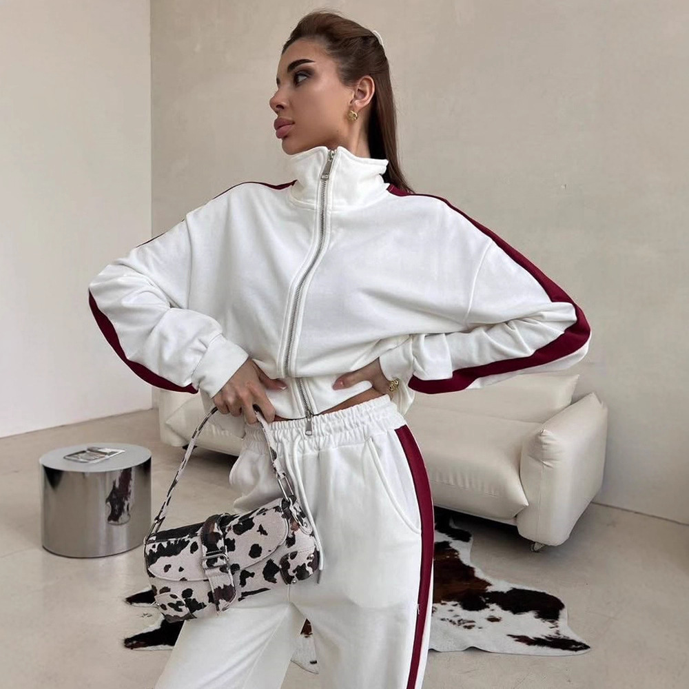 Women's Colorblock Zip Cardigan & Striped Tie Pants Set