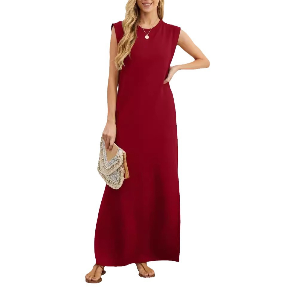 Women's Summer Casual Loose Long A-Line Dress Sleeveless Round Neck