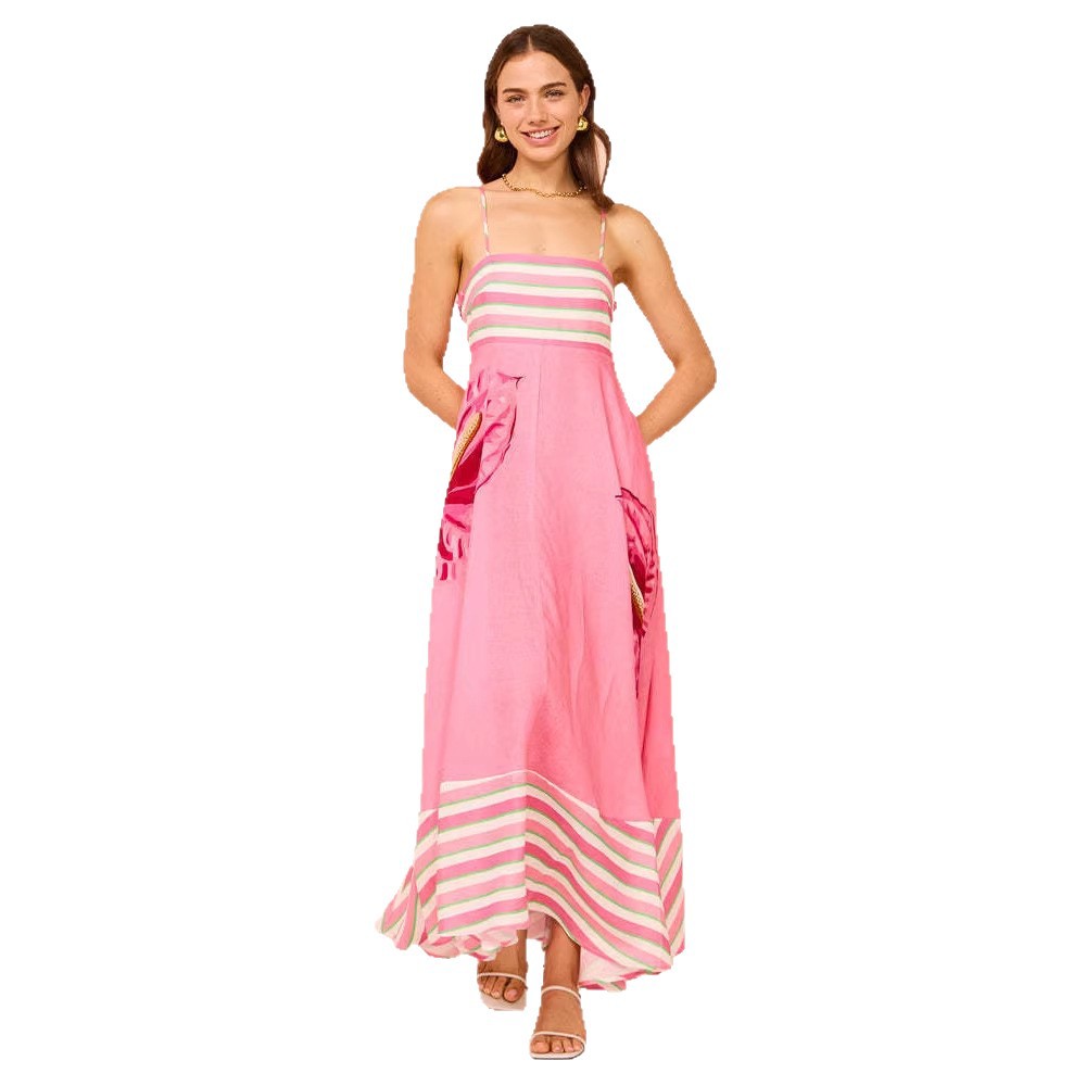 Women's High-Waist Printed Cami Dress with Flared Skirt