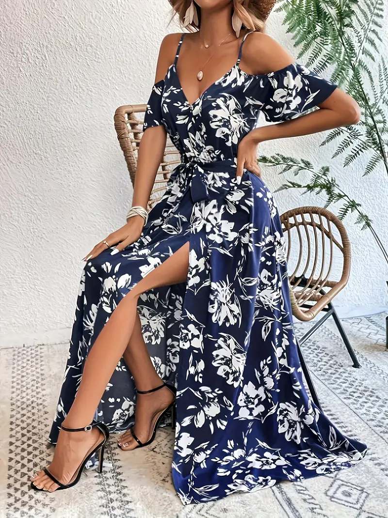 Sexy Spaghetti Strap Irregular Floral Beach Dress