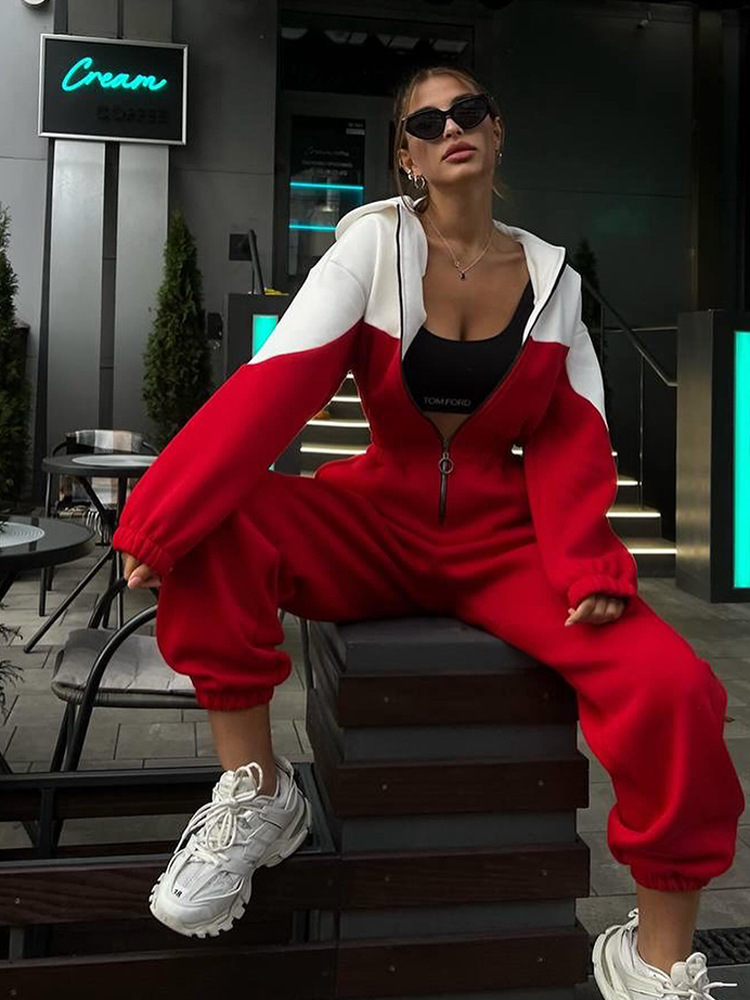 Women's Colorblock Long Sleeve Jumpsuit Casual Sporty Streetwear