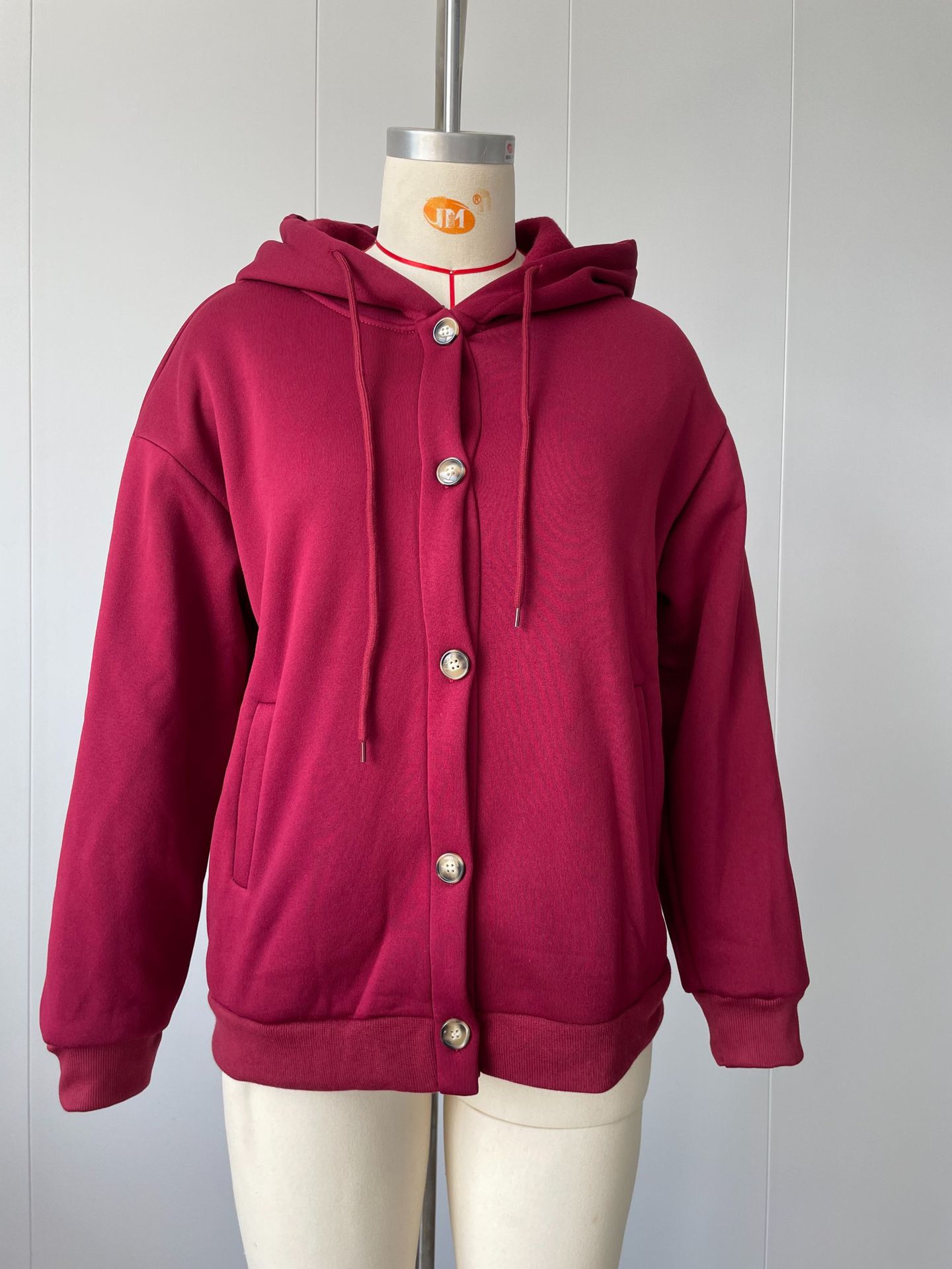 Women's Solid Color Button Hooded Jacket Casual