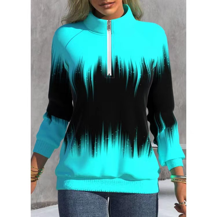 Women's Gradient Print Half-Turtleneck Zip Long-Sleeve Sweatshirt