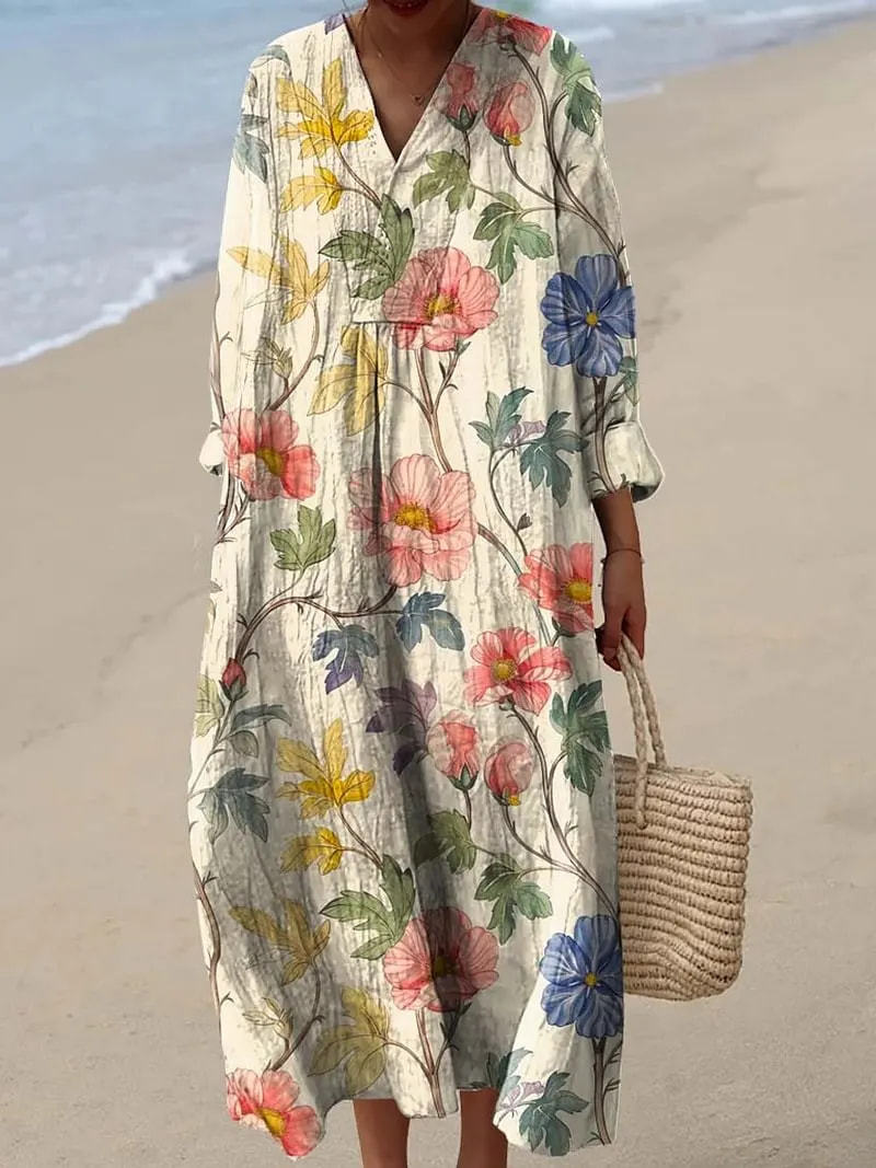 Women's Floral 3D Print Long Sleeve Shirt Dress