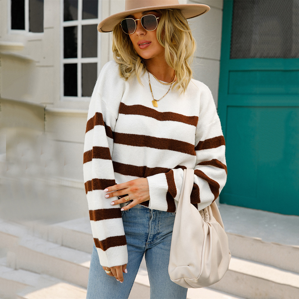 Slim Fit Crewneck Striped Pullover Knit Sweater