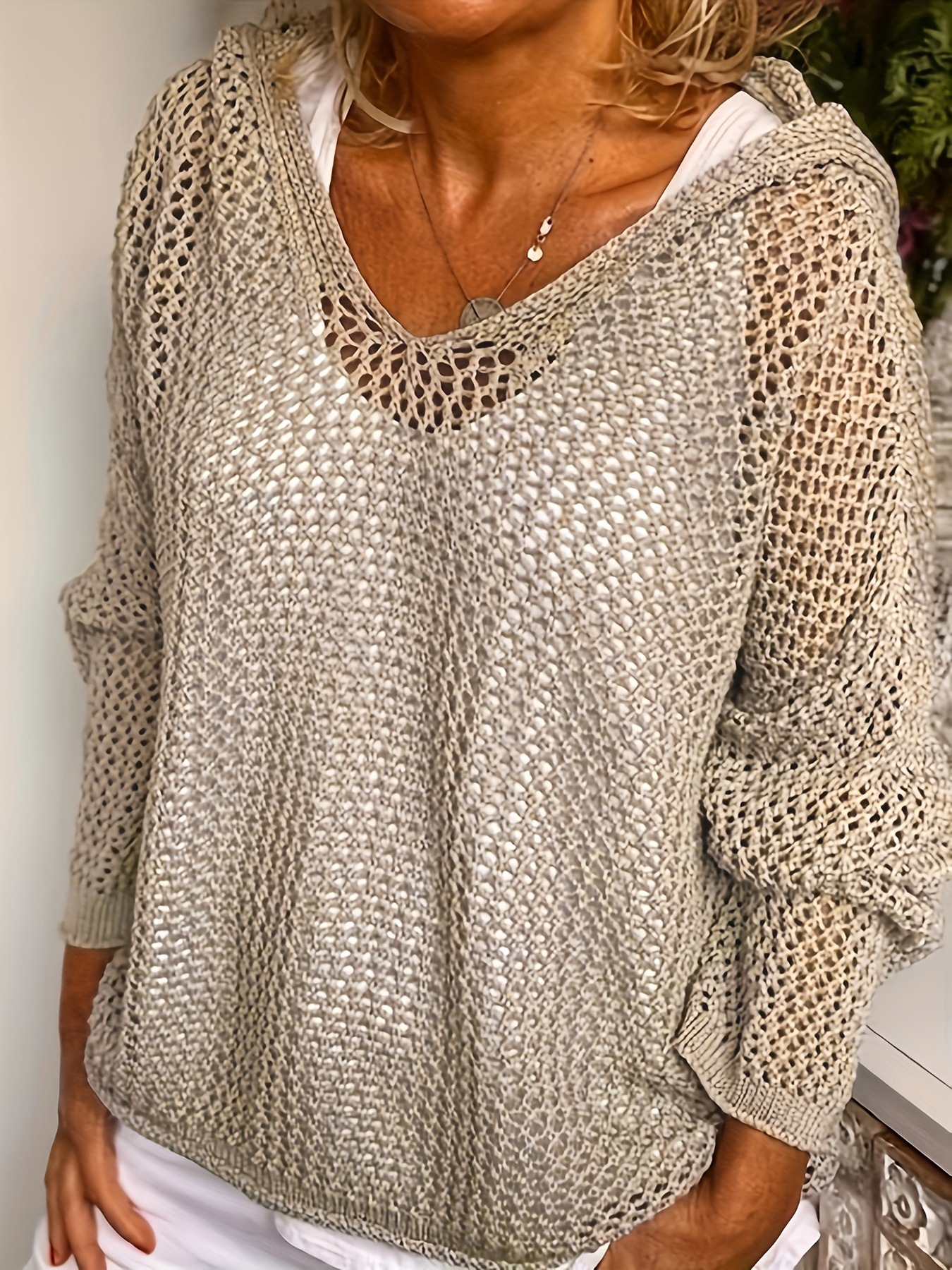 Hooded Knit Sun Protection Top Lightweight Loose Pullover