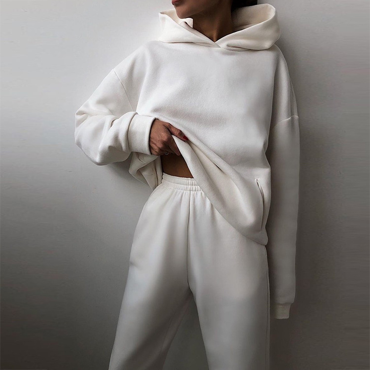 Women's Solid Hoodie and Pants Set Casual Two-Piece