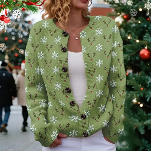 Women's Winter Forest Snowman Print Button Cardigan Sweater