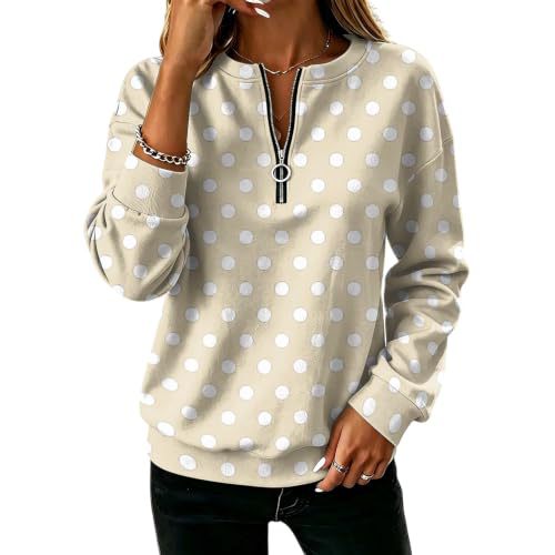 Polka Dot Print Half-Zip Stand Collar Hoodie for Women